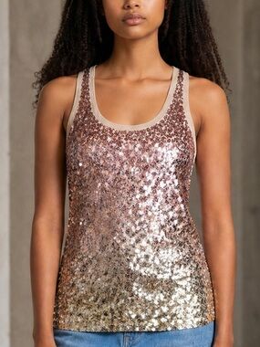 Express Sequin Ombre Tank Top Camisole Rose Gold Beige Extra Small Party